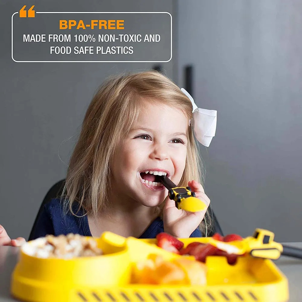 Cups Dishes Utensils 3Pcs Kids Tableware Set Children Cutlery Bulldozer Excavator Shovel Baby Spoon Dining Fork Food Utensils Constructive Eating 2310