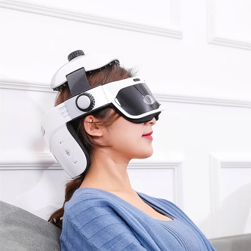 Head Massager Electric Head Massager Helmet Eye Massage Relieve Stress Air Pressure Vibration Therapy Scalp Relax Compress Bluetooth Music 231006
