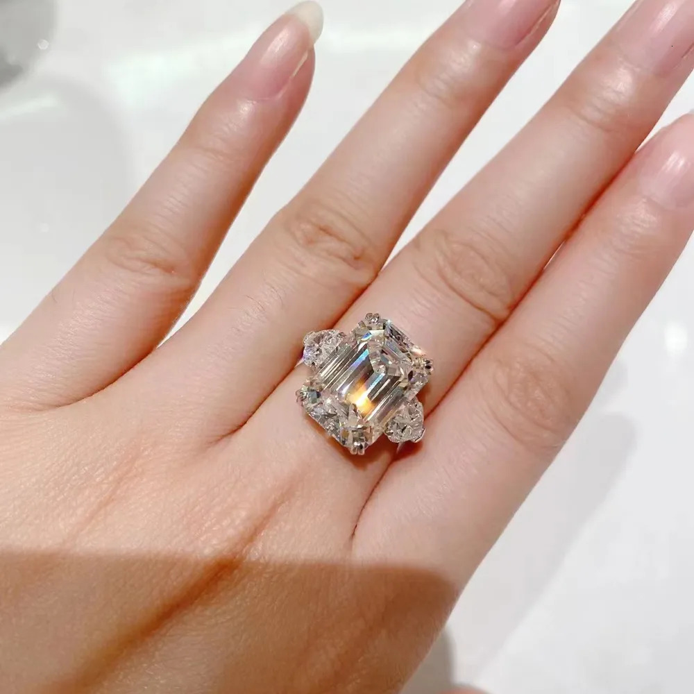 Wedding Rings Wong Rain 100% 925 Sterling Silver 12CT Emerald Cut Simulated Gemstone Wedding Ring Engagement Fine Jewelry for Women 231006