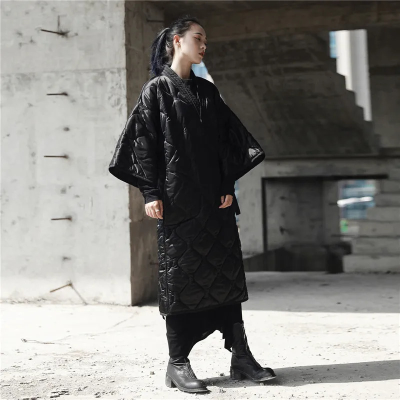 Women's Down Parkas Dark Black Winter Japanese Kimono Straps Robe Winter Warm Thicke Loose Long Cotton Coat Jacket Female Temperament Parkas 2310
