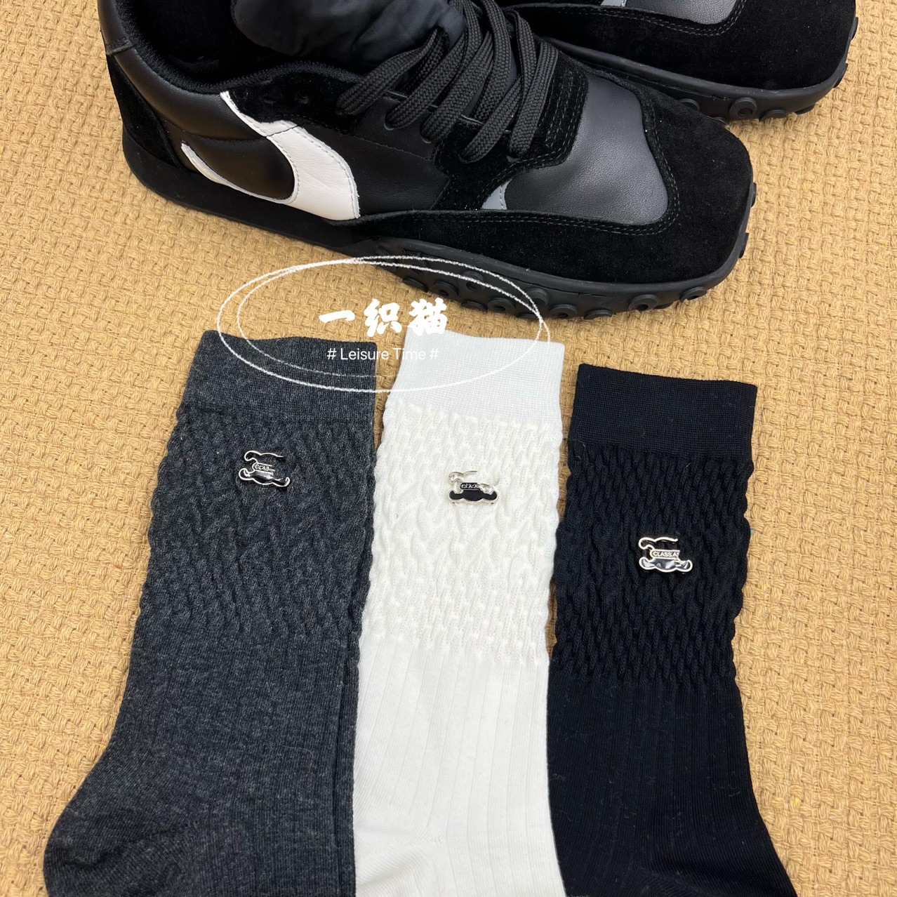 New European Goods Socks Women's Bubble Cotton Metal Label Personalized Mid-Calf Length Sock Tide Brand Net Red Tide Socks Bunching Sock