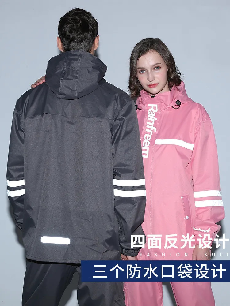 Rain Wear Adult reflective raincoat and rainpants set waterproof motorcycle outdoor hiking and fishing rainproof protective equipment 231007