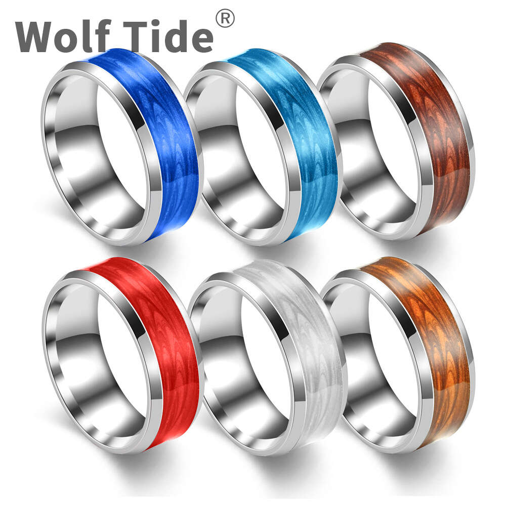 Men's Ring 8mm Colorful Silicon Titanium Stainless Steel Ring Bands Jewelry Blue Red Brown Wedding Engagement Rings Band Anillos Punk Accessories