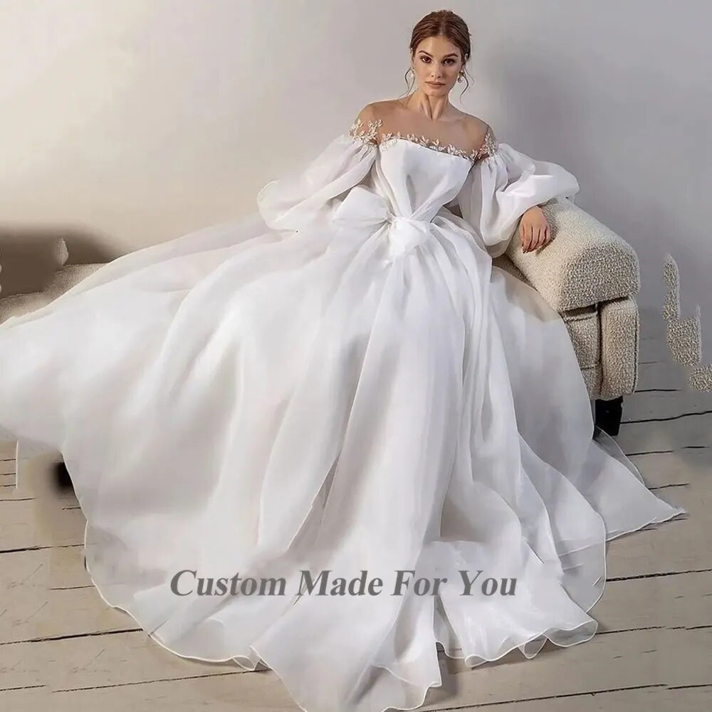 Simple Long A Line Wedding Dress for Bride Full Sleeve V Neck Bridal Gowns Sexy Vestidos De Novia Long Boho Beach Dresses1111