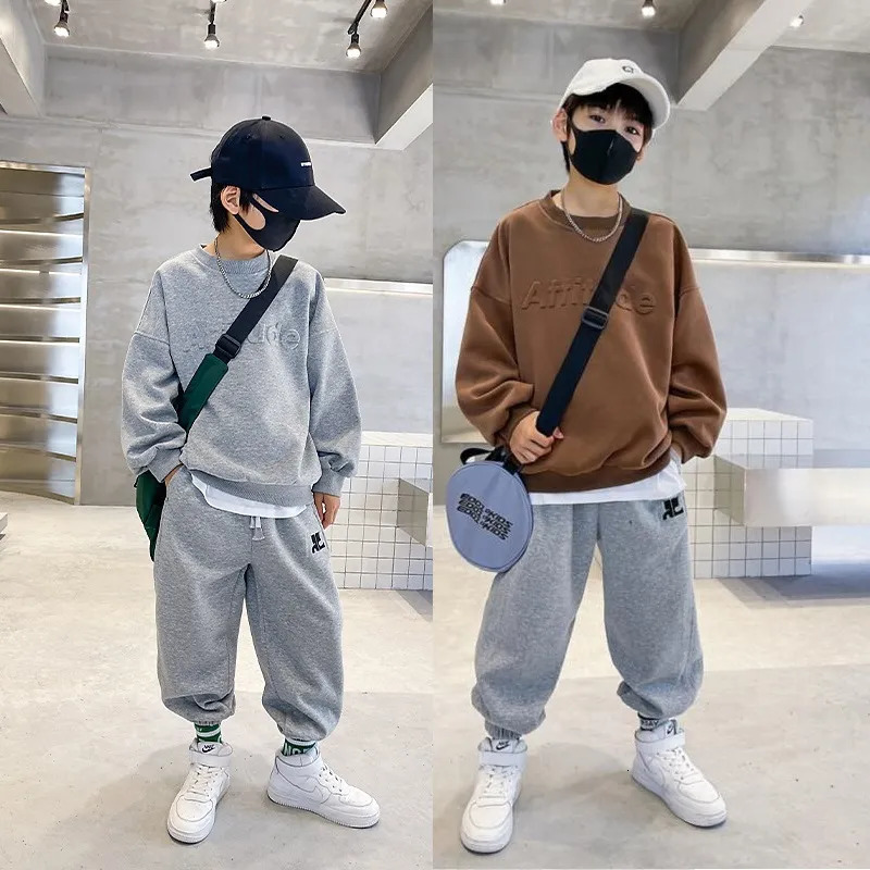 Clothing Sets Spring Autumn Boy Embossed Alphabet SweatshirtSweatpant Set School Kids Tracksuit Child Work Outfit Student Jogger Suit 5-16Yrs 231006