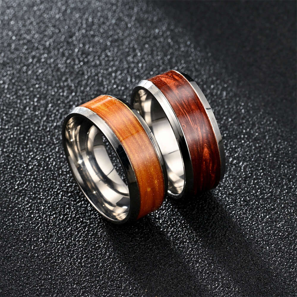 Men's Ring 8mm Colorful Silicon Titanium Stainless Steel Ring Bands Jewelry Blue Red Brown Wedding Engagement Rings Band Anillos Punk Accessories