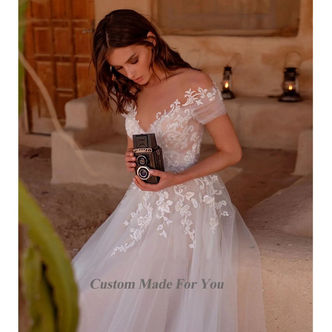 Princess White A Line Wedding Dresses Bridal Gowns Puffy Tiered Tulle Skirt Sleeveless Long Floor Length