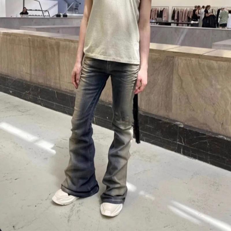 Men's Jeans Gradient Washed Sashes Flare Unisex Streetwear Baggy Y2K Bell-bottoms Harajuku Loose Casual Denim Trousers