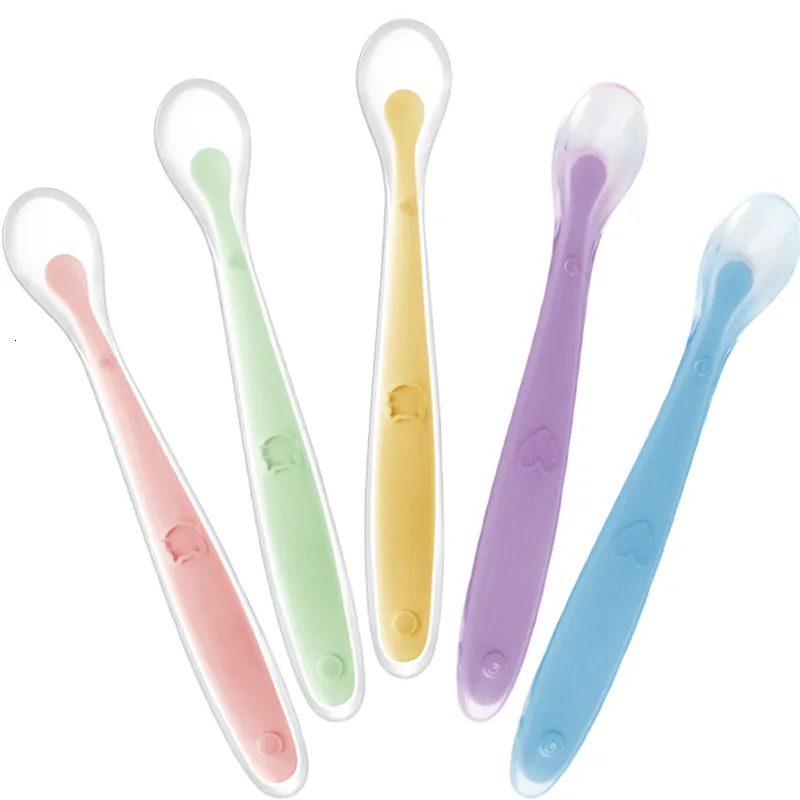 Cups Dishes Utensils Baby Silicone Soft Spoons First Stage Training Feeding Spoon for Kids Toddlers Children Infants Gum-Friendly Utensils Tableware 2
