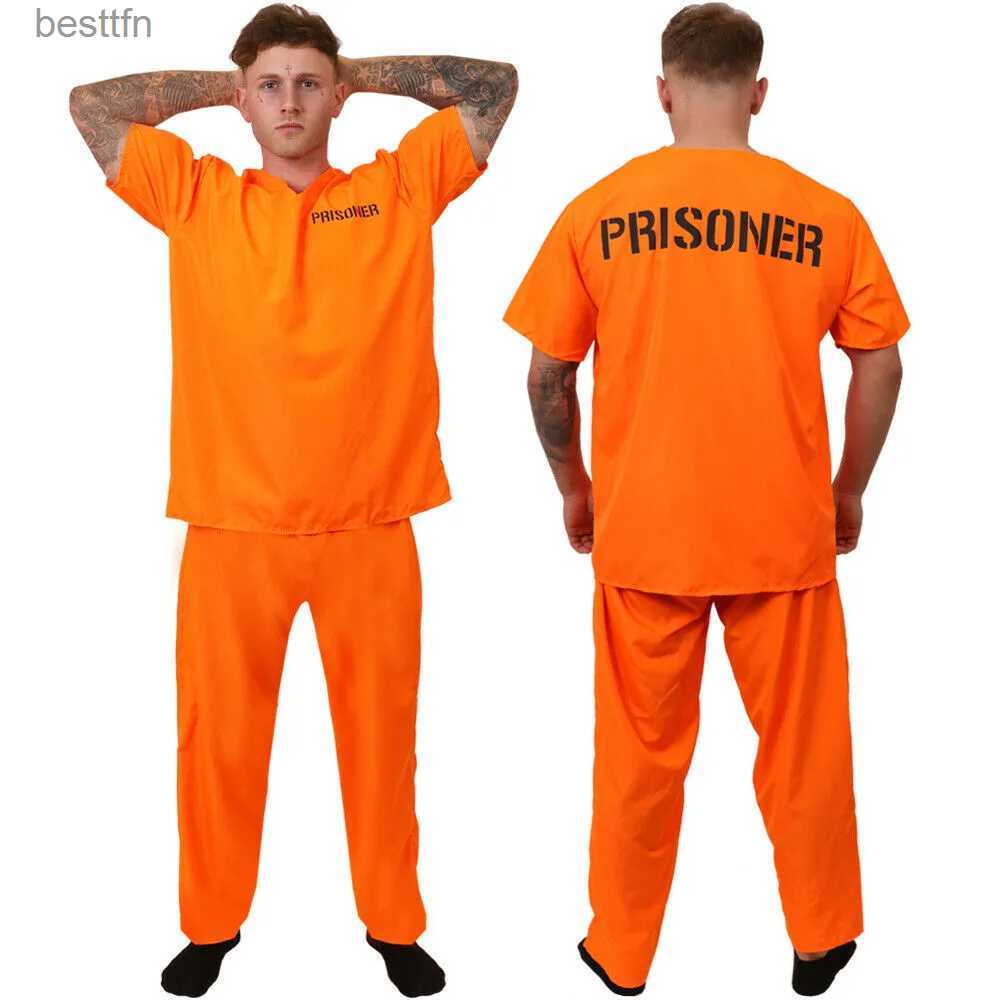 Theme Costume Adult Inmate Come Orange Prisoner Jumpsuit Jailbird Outfit for Halloween Orange Prisoner Come Men Jail Jumpsuit ComeL231007