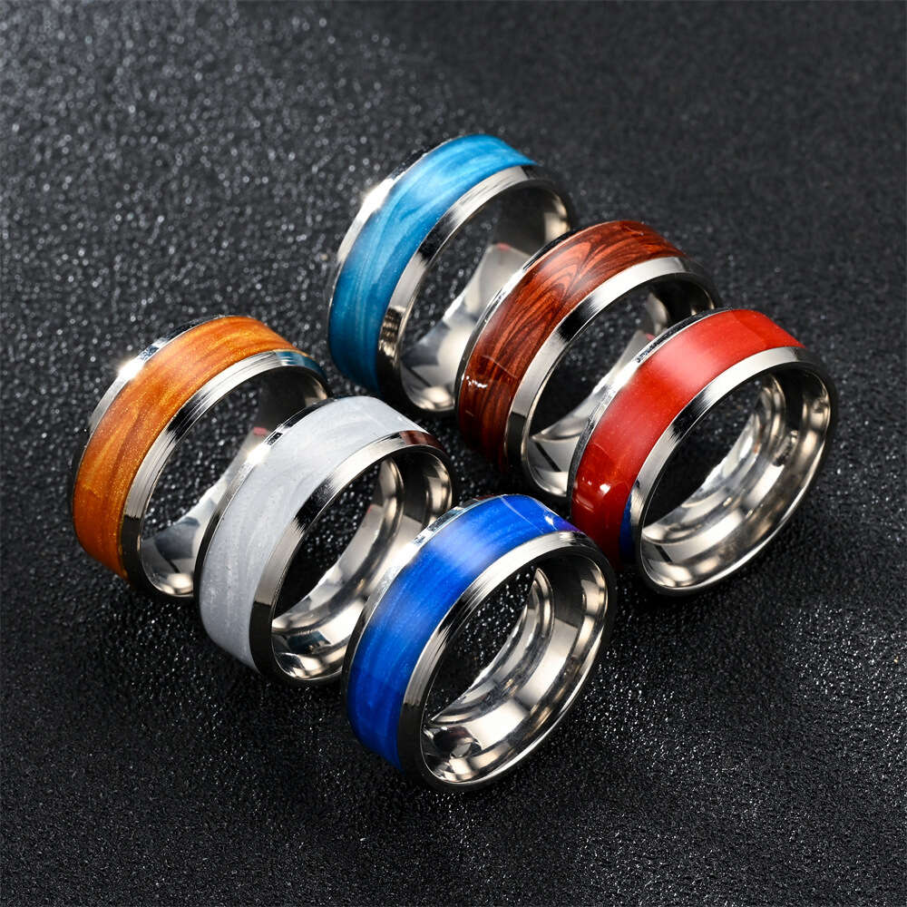 Men's Ring 8mm Colorful Silicon Titanium Stainless Steel Ring Bands Jewelry Blue Red Brown Wedding Engagement Rings Band Anillos Punk Accessories
