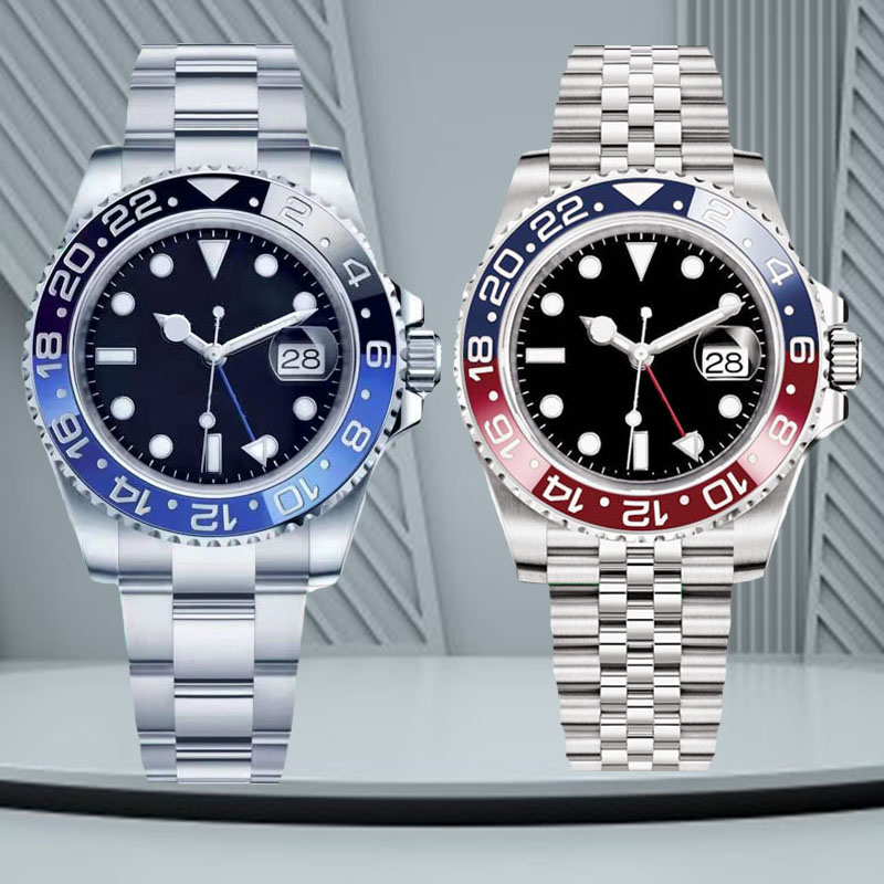 Luxury Cola watch Luminous Pepsi WatchWatches Automatic Mechanical 40mm 904L Stainless Steel Blue Black Ceramic Sapphire glass Super montre de luxe gift Mens Watch