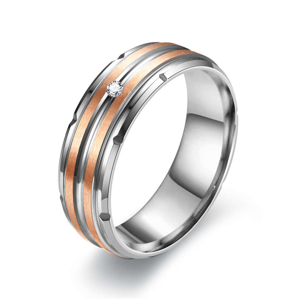 Wolf Tide Fashion Versatile Titanium Stainless Steel Men's Ring Wedding Couple Diamond Finger Rings Engagement Band Jewelry Accessories Trendy Bi