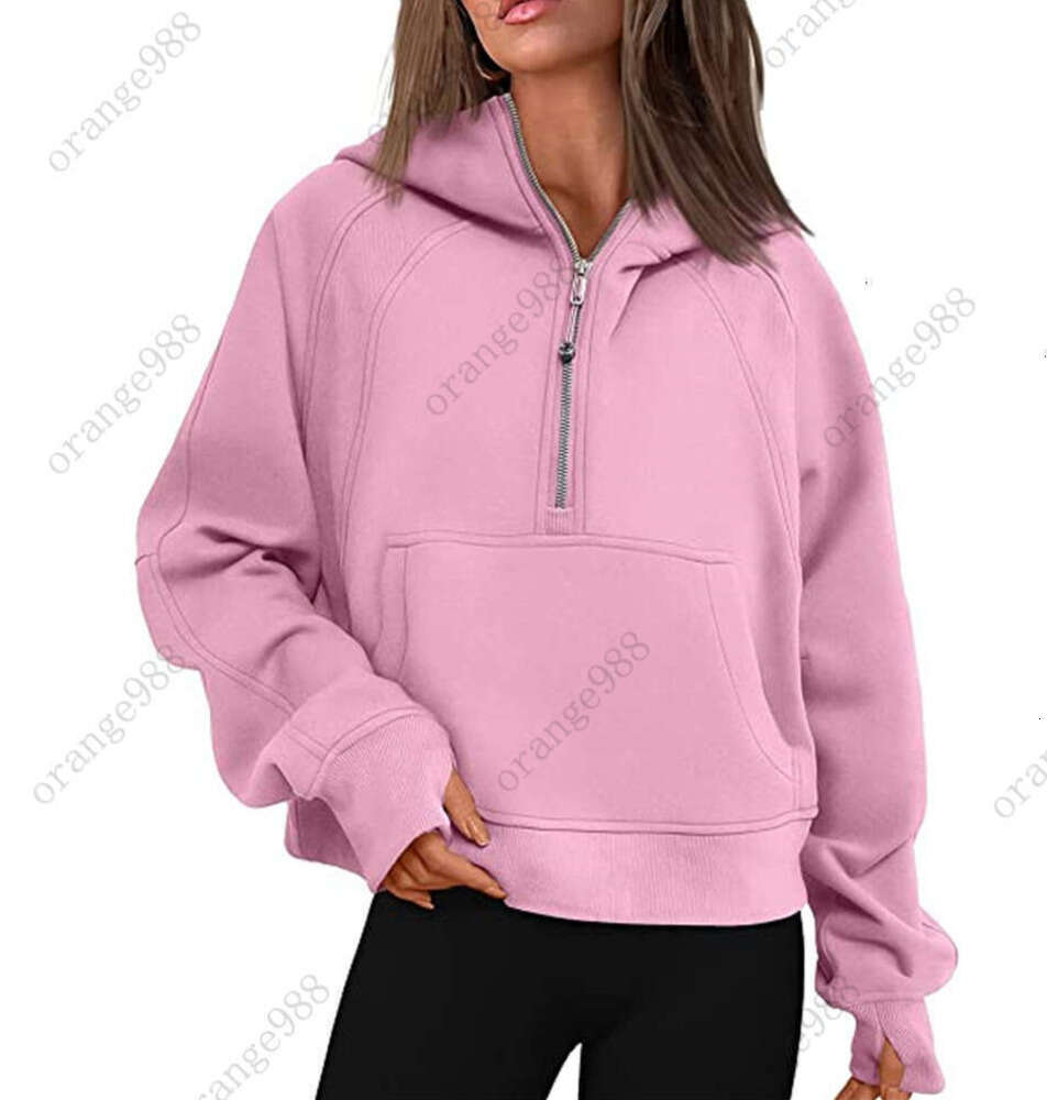 Comfortable Women's Half-Zip Scuba Hoodie Warm Yoga Jacket for Autumn and Winter Activities