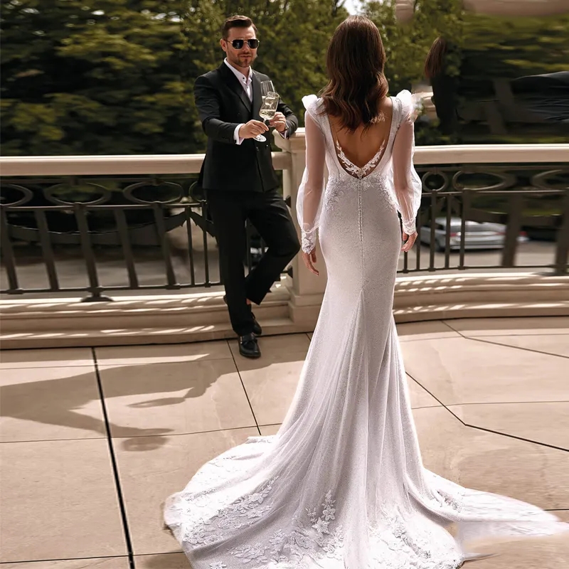 Modest Long Sleeve Ball Gown Wedding Dresses Bridal Gowns Sheer Jewel Neck Lace hrh