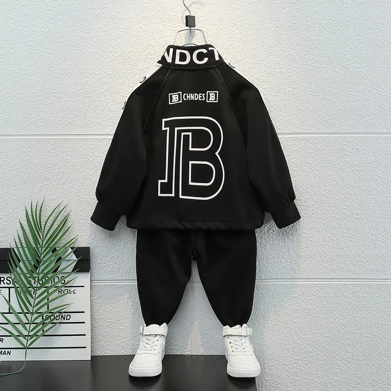 Clothing Sets School Kids Tracksuit Jogger Set Full Zip Letter Prints Baby Boys Drawstring Hoodie Sweatpant Children Outfits 1 11 Years 231007