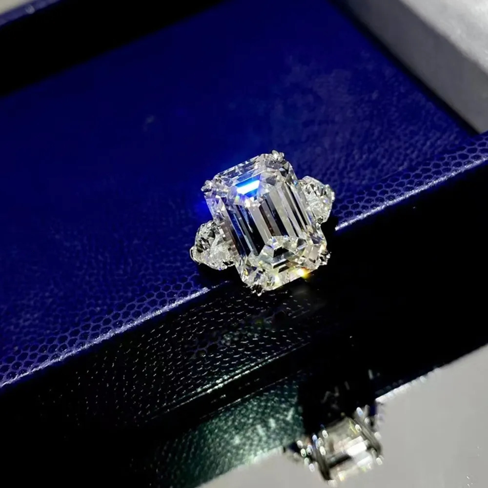 Wedding Rings Wong Rain 100% 925 Sterling Silver 12CT Emerald Cut Simulated Gemstone Wedding Ring Engagement Fine Jewelry for Women 231006
