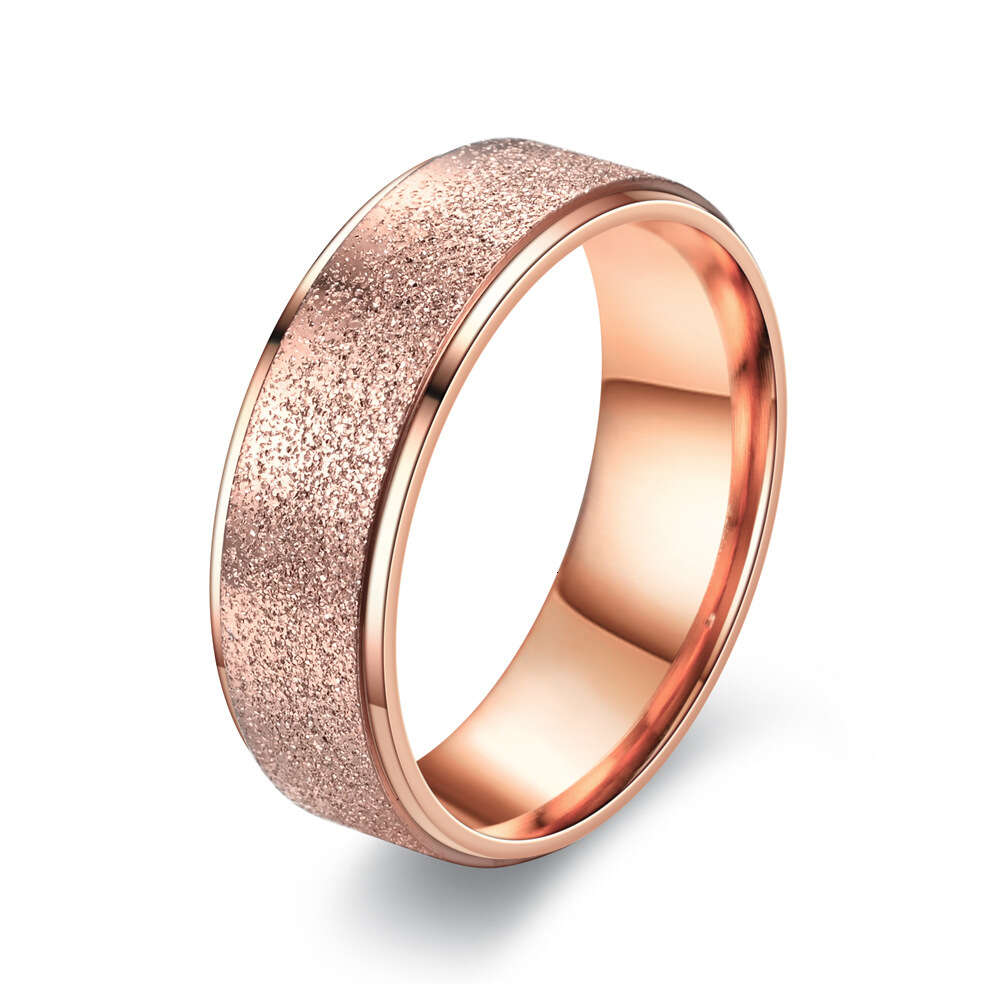 8mm Niche Titanium Stainless Steel Frosted Couple Ring Female Korean Style Fashion Rose Gold Wedding Engagement Finger Ring Bijoux Jewelry Accessories