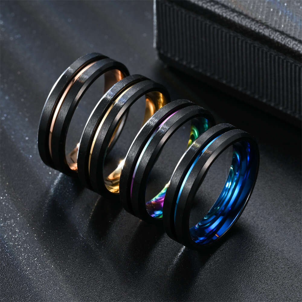 New in Two Tone Titanium Stainless Steel Ring 6mm Three In One Finger Rings For Men and Women Jewelry Wedding Ring Band Vintage Rose Gold Anillos Wolf
