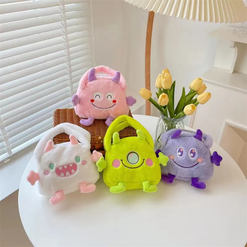 Handbags Toddler Kids Cartoon Cute Embroidery Animal Plush Handbag Little Girls Kawaii Furry Coin Purse Mini Fluffy Tote Bag For Child 231006