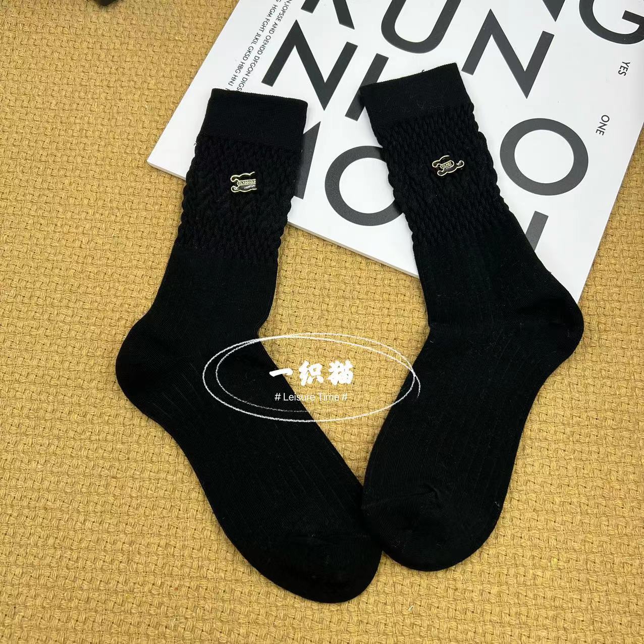 New European Goods Socks Women's Bubble Cotton Metal Label Personalized Mid-Calf Length Sock Tide Brand Net Red Tide Socks Bunching Sock