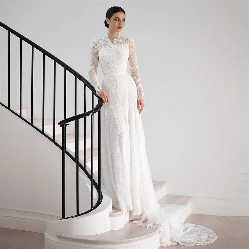 Princess Floral Lace Wedding Dress Long Sleeves Garden Appliques Bridal Gowns Robe De Mariage Ball Gowns11111