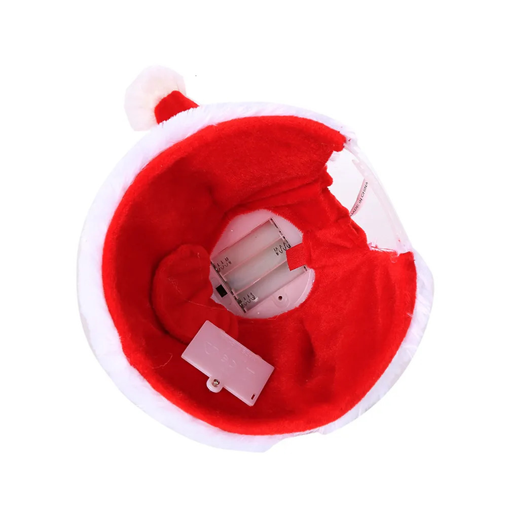 Christmas Musical Dance Christmas Decorations Santa Fur Hat Singing Dancing Moving Electric Patchwork Hat Plush Adult Hat Winter Warm Gif Drop 231006