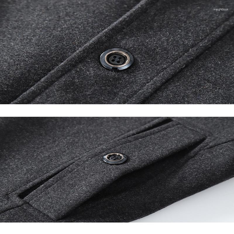 Men's Trench Coats Men Coat Autumn Winter Thermal Classic Solid Color Lapel Slim Fit Overcoat Male Business Leisure Wool Blends