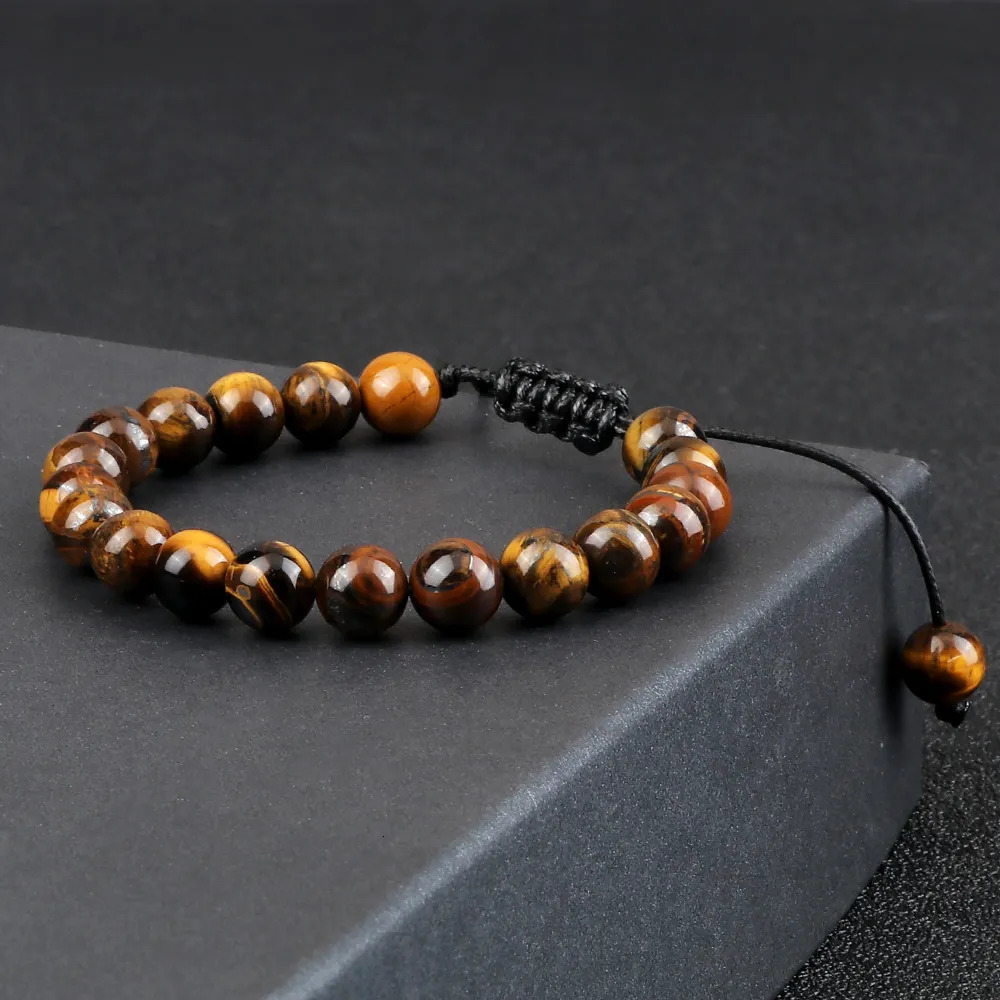 Charm Bracelets 8mm Tiger Eye Stone Beads Bracelet Adjustable Braided Rope Bangles Natural Lava Rock Men Women Yoga Healing Balance 231006