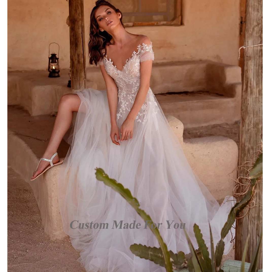 Princess White A Line Wedding Dresses Bridal Gowns Puffy Tiered Tulle Skirt Sleeveless Long Floor Length