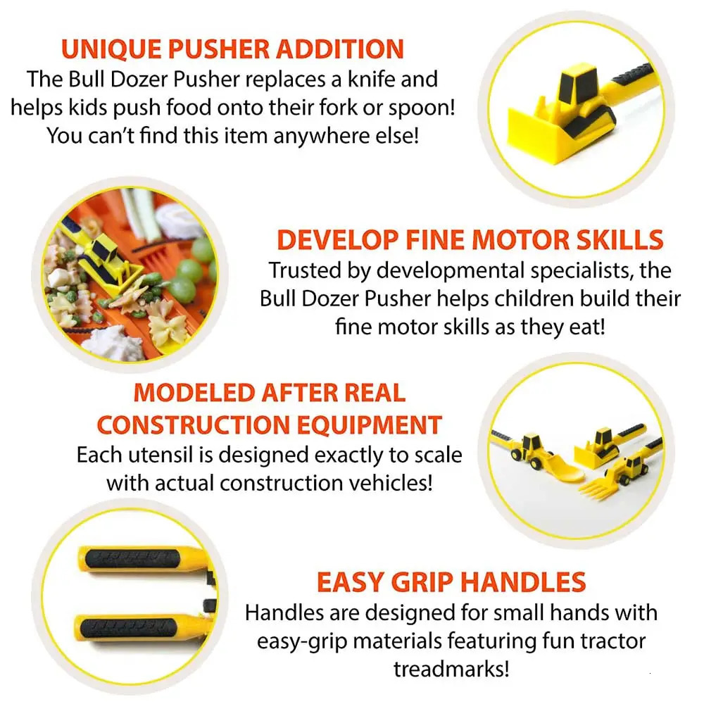 Cups Dishes Utensils 3Pcs Kids Tableware Set Children Cutlery Bulldozer Excavator Shovel Baby Spoon Dining Fork Food Utensils Constructive Eating 2310