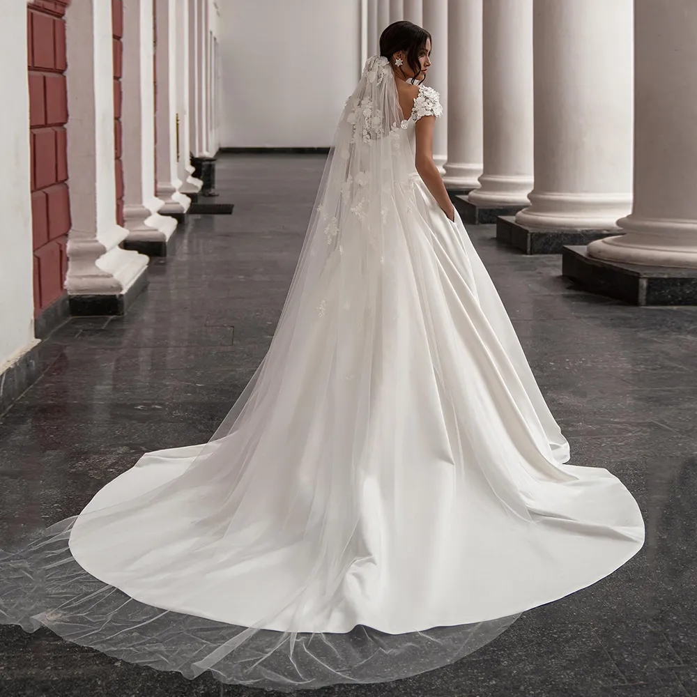 Beaded Satin Wedding Dress With Detachable Train Long Sleeves Chapel Bridal Gowns Pleats White Garden Bride Dresses Spring Vestido De Novia jkiryr