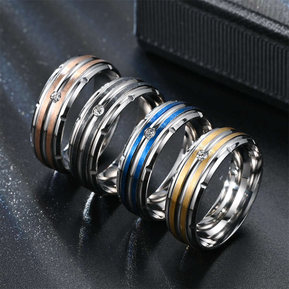 Wolf Tide Fashion Versatile Titanium Stainless Steel Men's Ring Wedding Couple Diamond Finger Rings Engagement Band Jewelry Accessories Trendy Bi