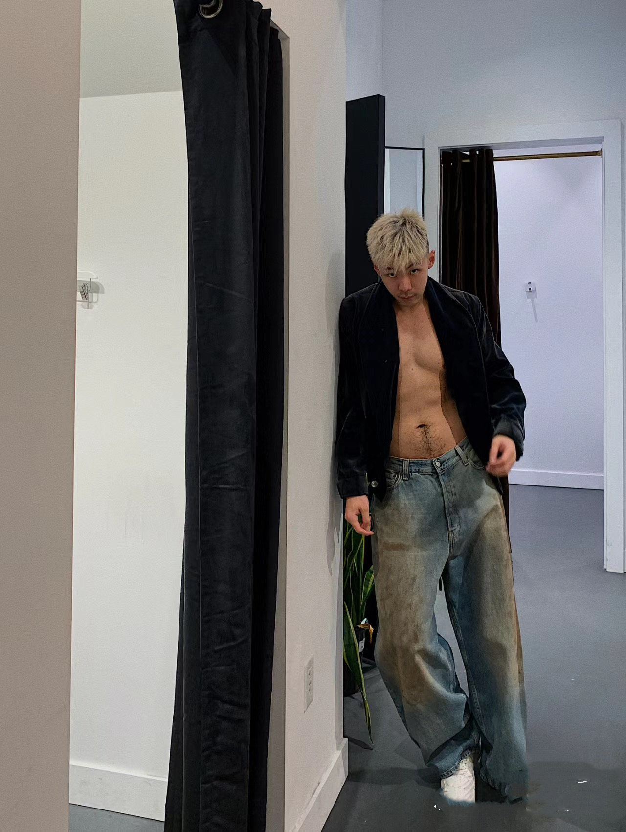 Original Black Jeans Men Niche style washed mud dyed loose fitting casual jeans wide leg pants