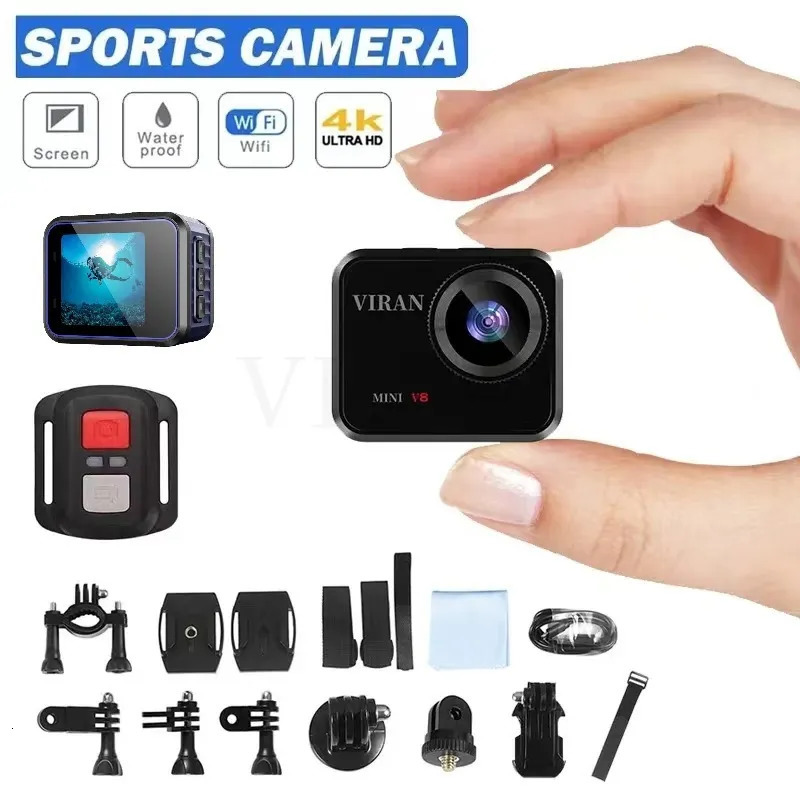 Weatherproof Cameras V8 4K 60FPS HD Mini Action Camera Wifi Remote Control LED Screen Drive Recorder Waterproof Sport DV Camcorder Wireless Webcam 231