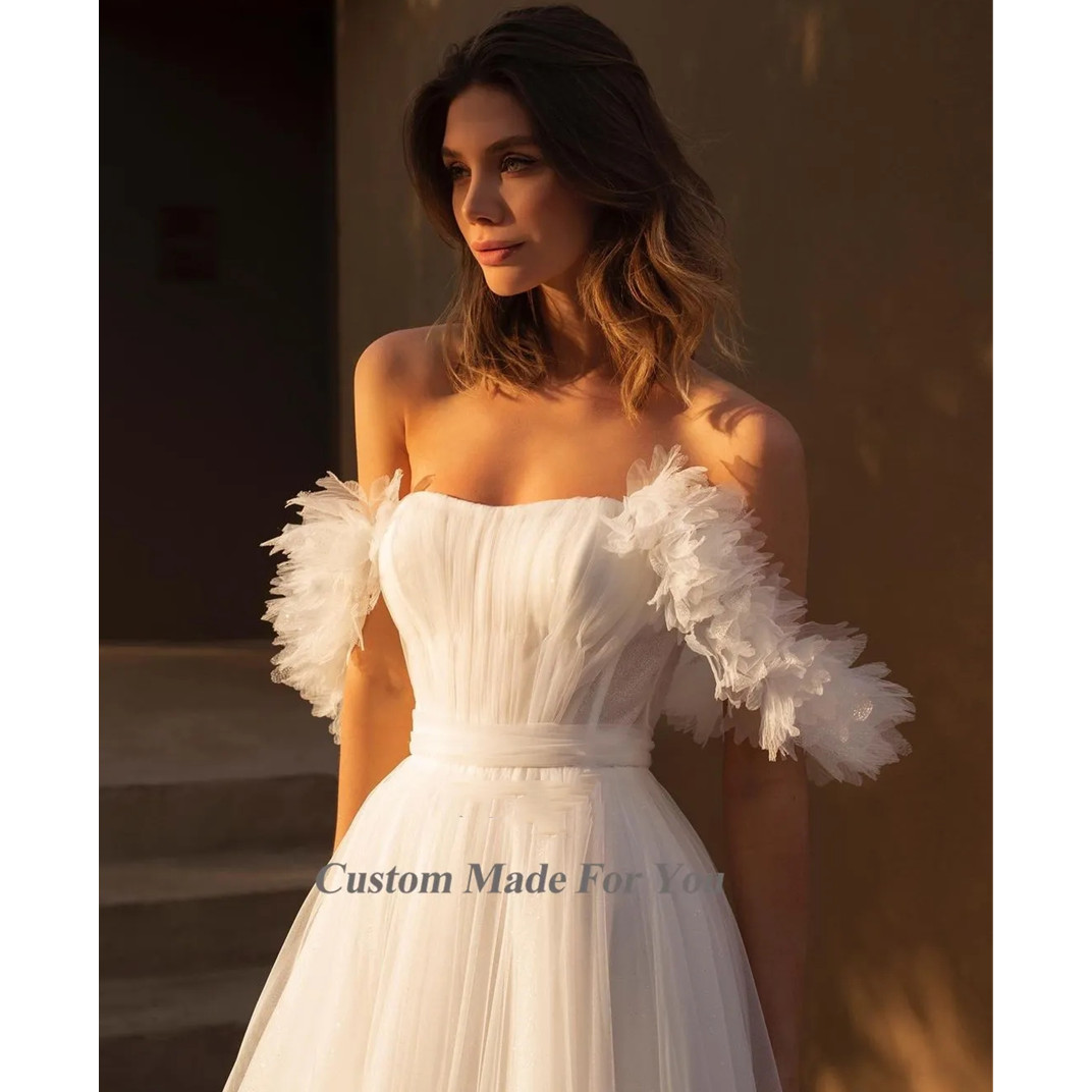 Princess White Off The Shoulder Wedding Dress Long Ruffles Sleeves Garden Appliques Bridal Gowns Robe De Mariage Ball Gowns Plus Size