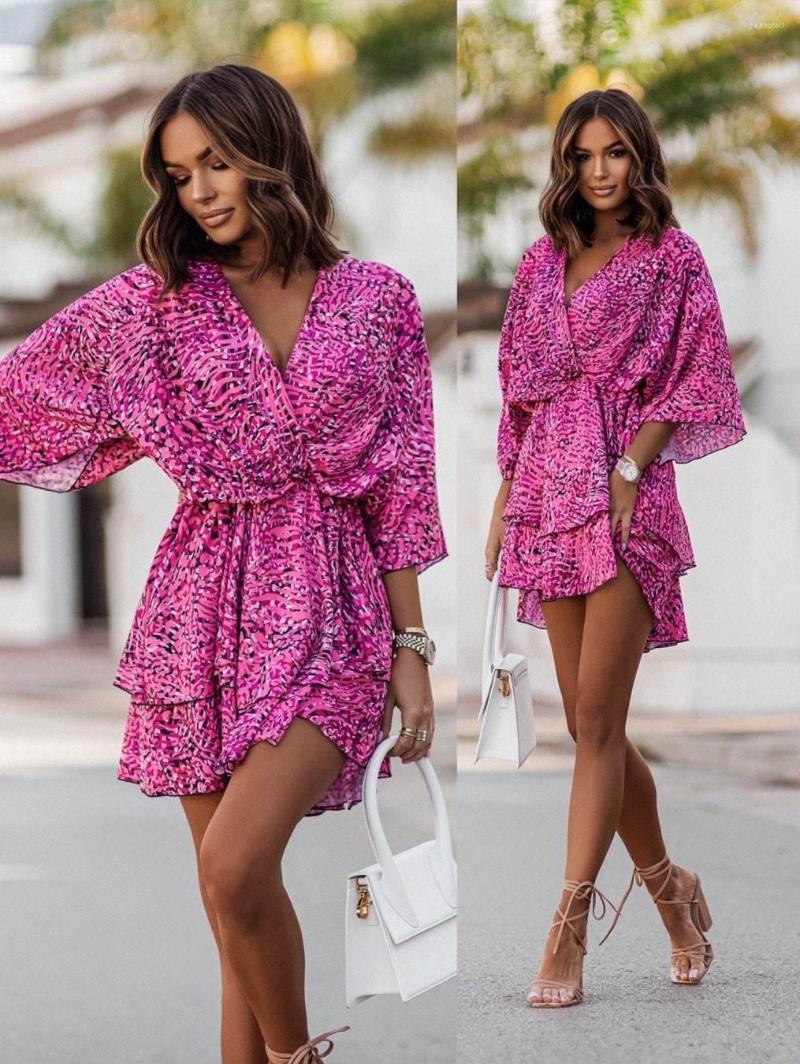 Party Dresses Women Sexy V Neck Mini Summer Boho Casual Floral Print Batwing Sleeve Female Ruffle Beach Dress Vestidos