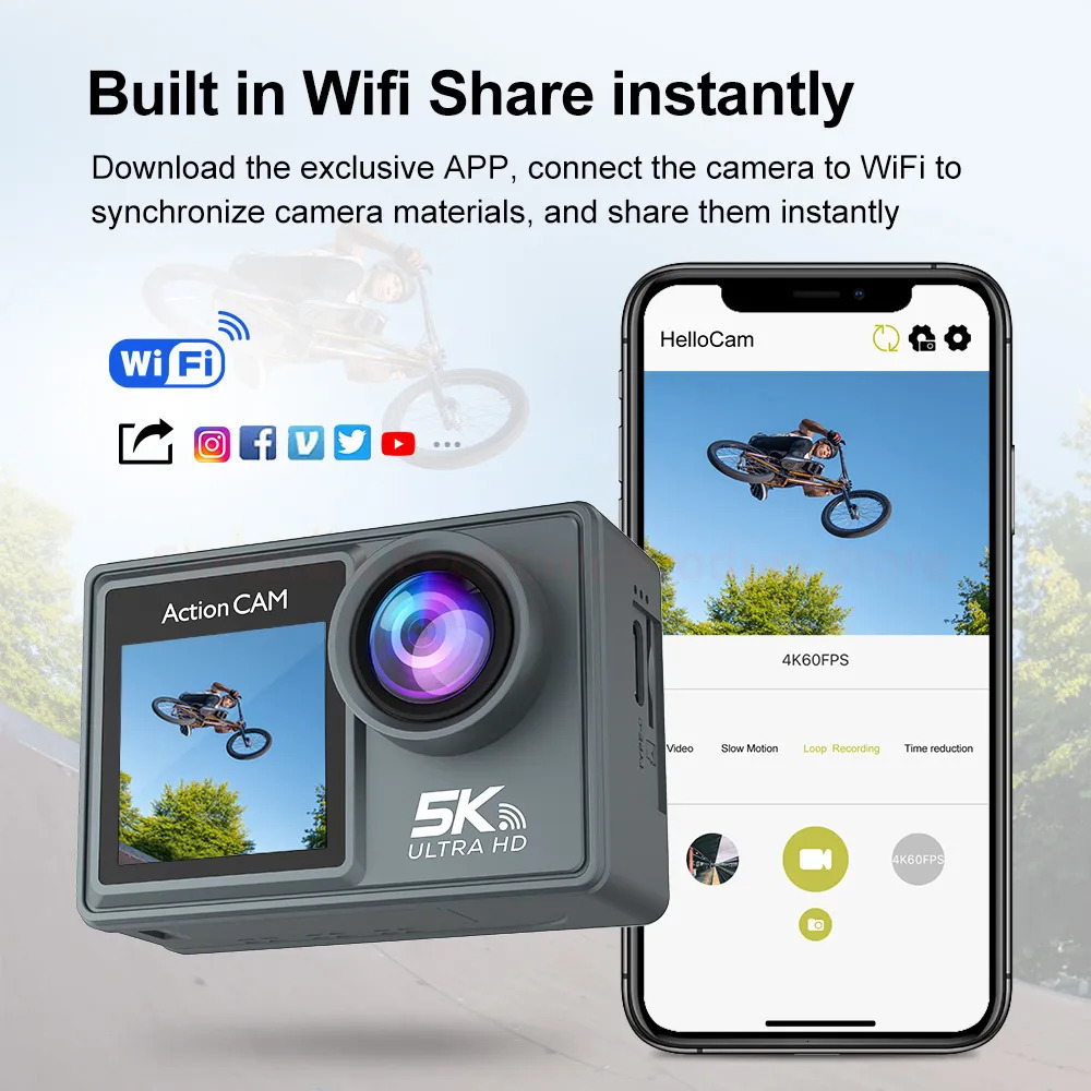 Weatherproof Cameras 5K 30FPS Mini Action Camera Wifi Dual Color Screen 170 Wide Angle 30M Waterproof Sports Video Recorder Remote Control Camcorder 2