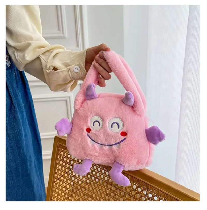 Handbags Toddler Kids Cartoon Cute Embroidery Animal Plush Handbag Little Girls Kawaii Furry Coin Purse Mini Fluffy Tote Bag For Child 231006