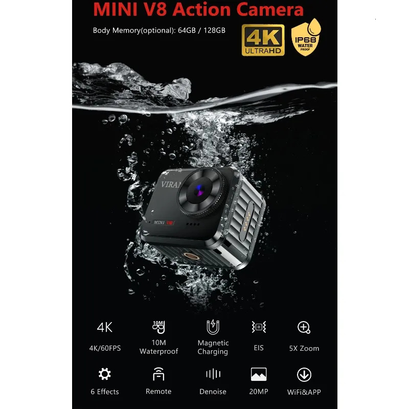 Weatherproof Cameras V8 4K 60FPS HD Mini Action Camera Wifi Remote Control LED Screen Drive Recorder Waterproof Sport DV Camcorder Wireless Webcam 231