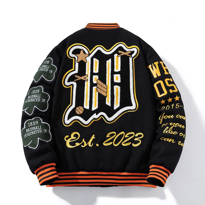 Mens Jackets Embroidery Varsity Jacket Men Women Letter Winter American Baseball Jacket Hip Hop Woolen Coat Thick Warm Outwear Parkas Brown 231007