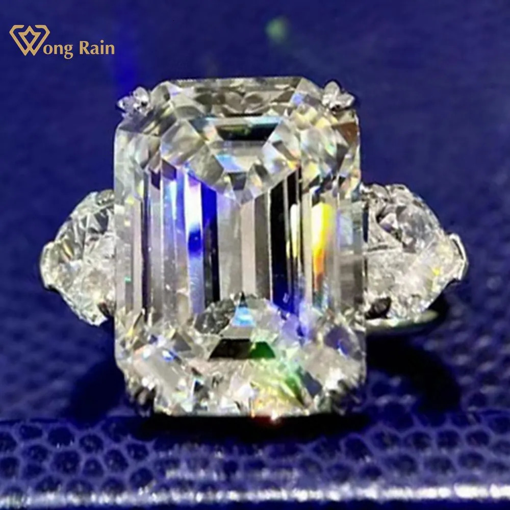 Wedding Rings Wong Rain 100% 925 Sterling Silver 12CT Emerald Cut Simulated Gemstone Wedding Ring Engagement Fine Jewelry for Women 231006