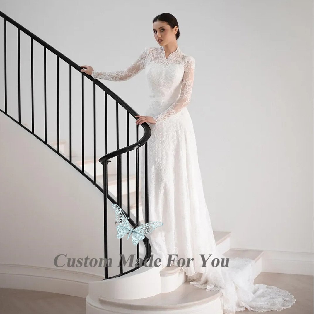 Princess Floral Lace Wedding Dress Long Sleeves Garden Appliques Bridal Gowns Robe De Mariage Ball Gowns11111