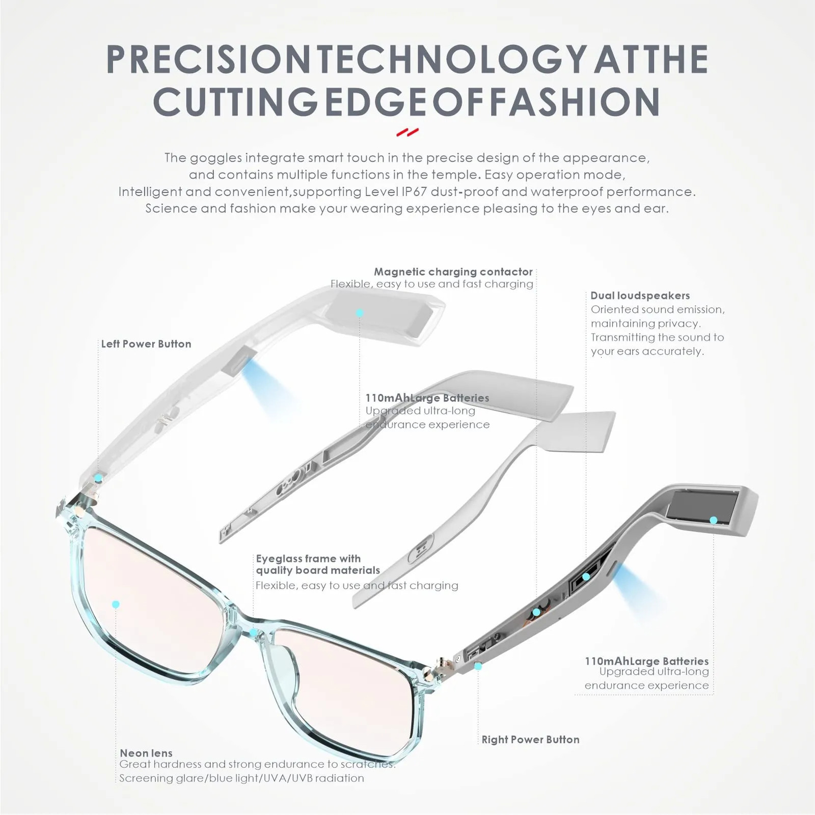 3D Glasses Smart Anti Blue Voice Control Wireless Bluetooth Sunglasses Hands Free Calling TWS Music Video Waterproof Eyeglasses 231007