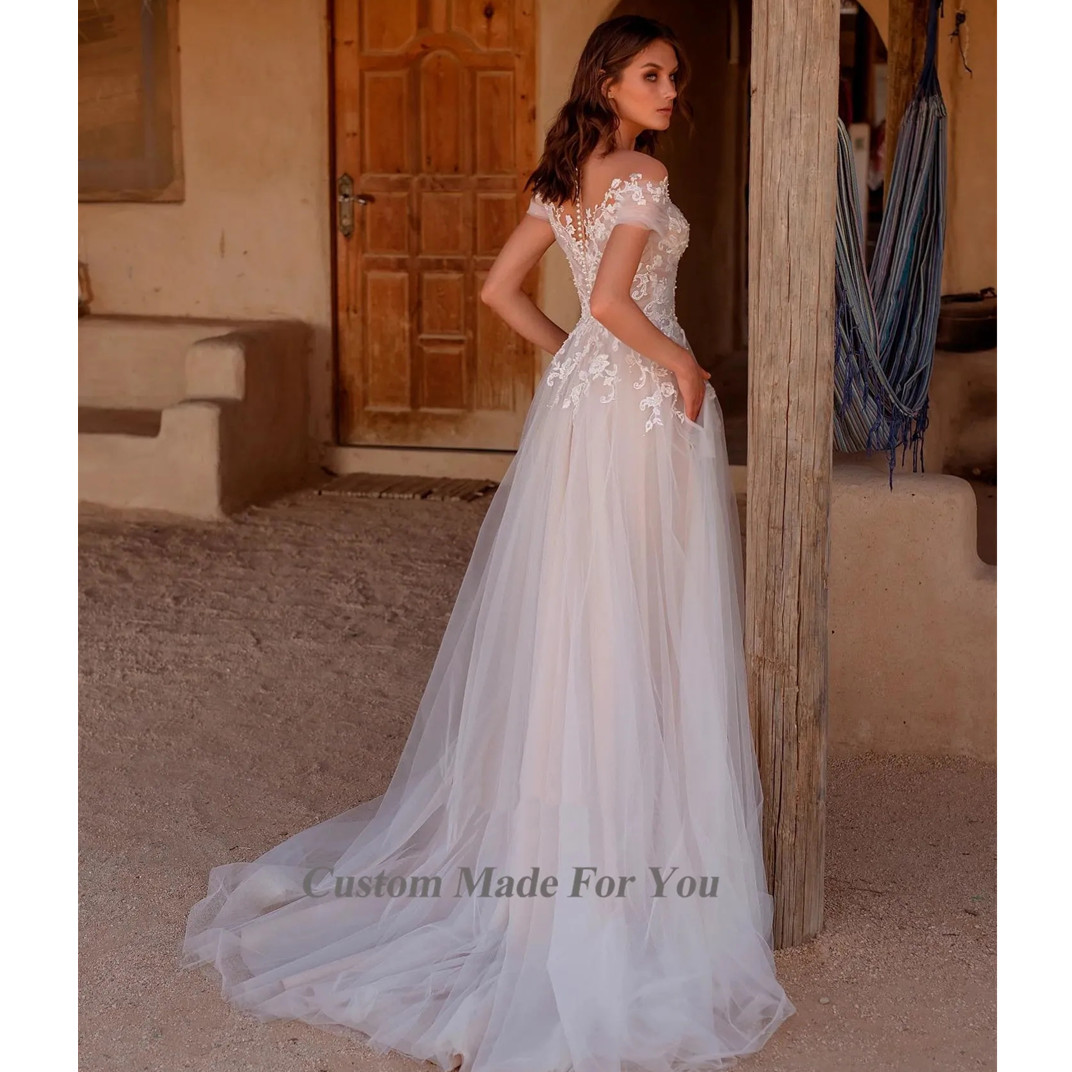Princess White A Line Wedding Dresses Bridal Gowns Puffy Tiered Tulle Skirt Sleeveless Long Floor Length