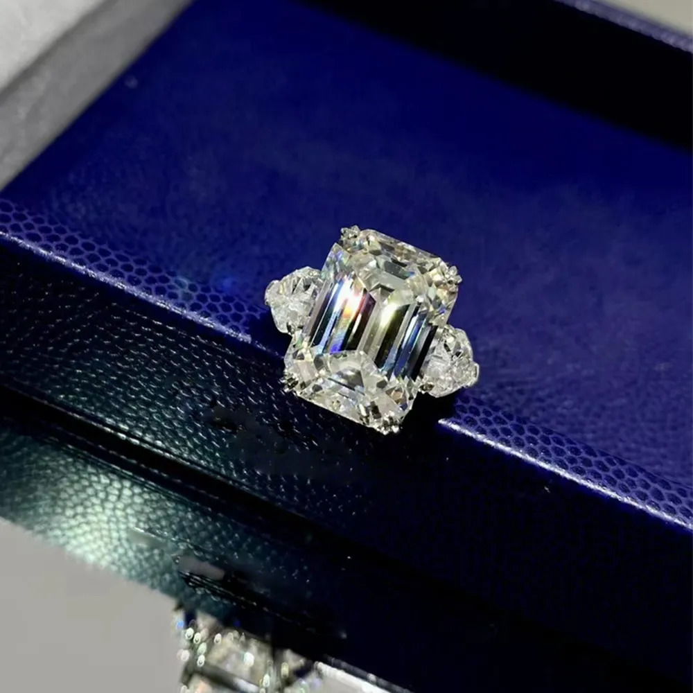 Wedding Rings Wong Rain 100% 925 Sterling Silver 12CT Emerald Cut Simulated Gemstone Wedding Ring Engagement Fine Jewelry for Women 231006