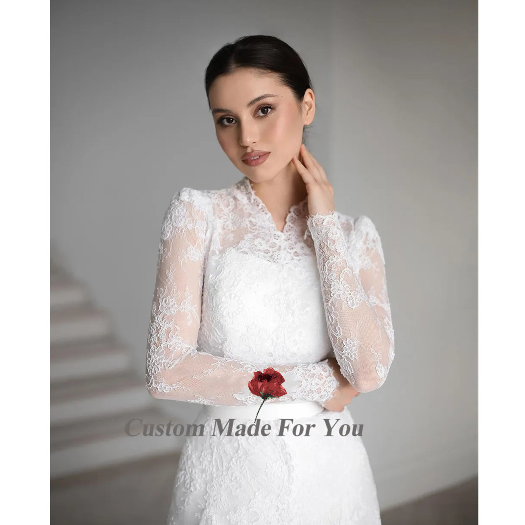 Princess Floral Lace Wedding Dress Long Sleeves Garden Appliques Bridal Gowns Robe De Mariage Ball Gowns11111