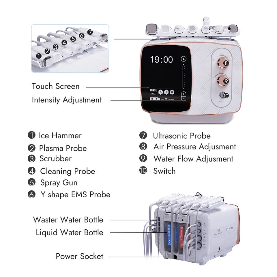 Hottest 7 In 1 Skin Scaling Handle Ultrasonic Sprayer Oxygen Skin Scrubber Skin Management Instruments for Beauty Salon Clinic