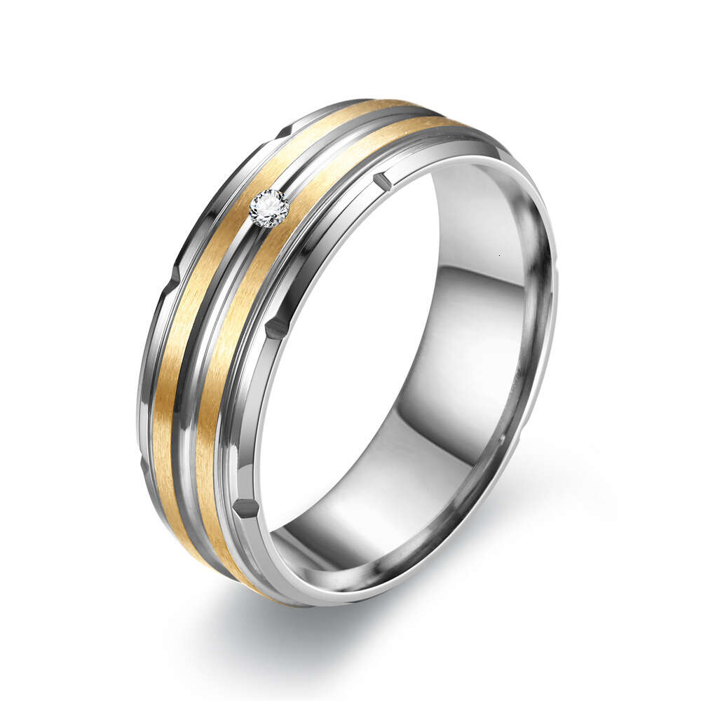 Wolf Tide Fashion Versatile Titanium Stainless Steel Men's Ring Wedding Couple Diamond Finger Rings Engagement Band Jewelry Accessories Trendy Bi