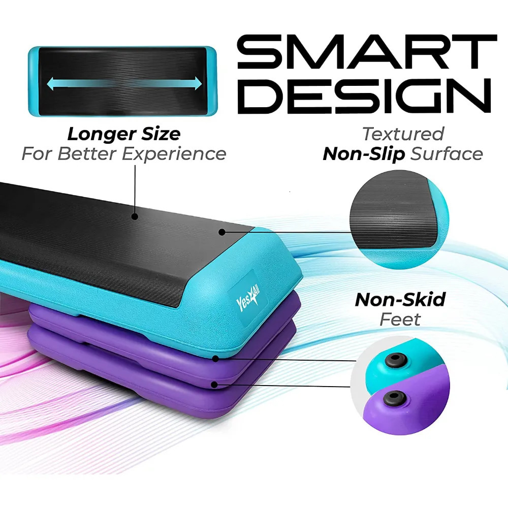 Steppers Yes4All Adjustable Aerobic Step Platform 40 in x 16 with 4 Risers Teal Black and Purple 231007